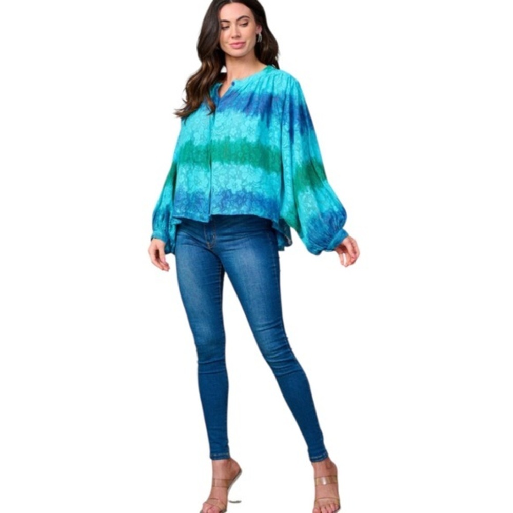 NU Couture Floral Blue Tie Dye Blouse